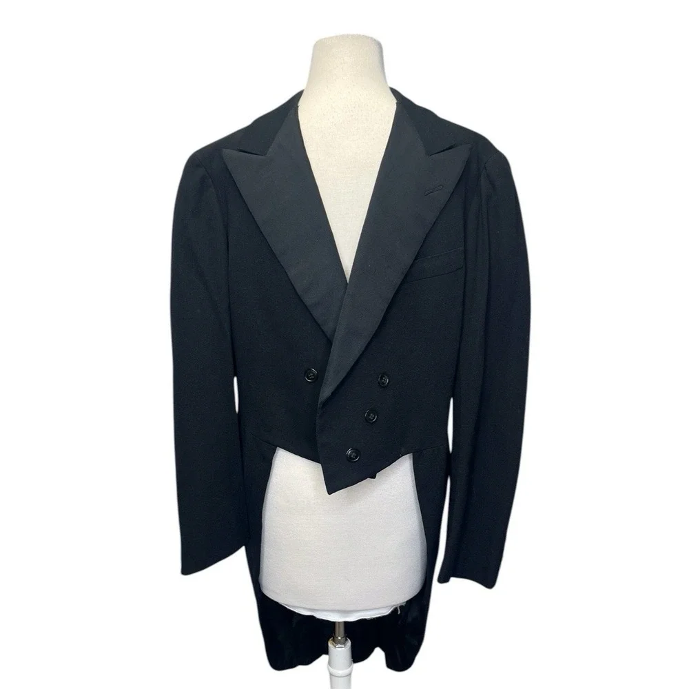 VTG‎ 1940s Tuxedo Tailcoat Mens Black Wool Grosgrain Double Breasted Jacket 44